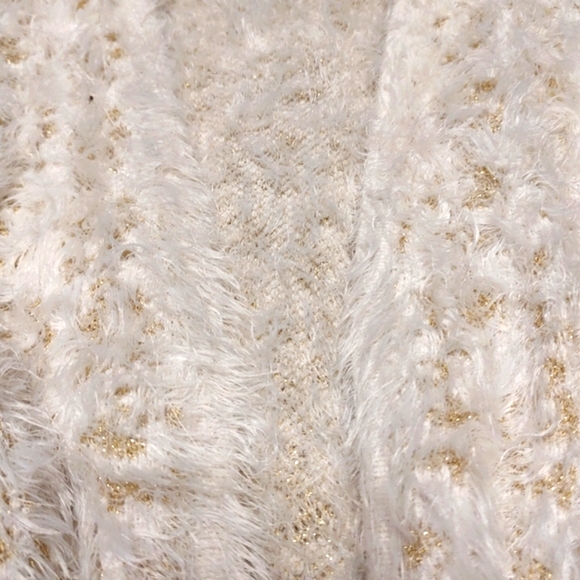 🔸🐇🔸Delightful XOXO Soft Ivory & Gold Lame Plush Furry Sweater Cardigan - M - Picture 12 of 16